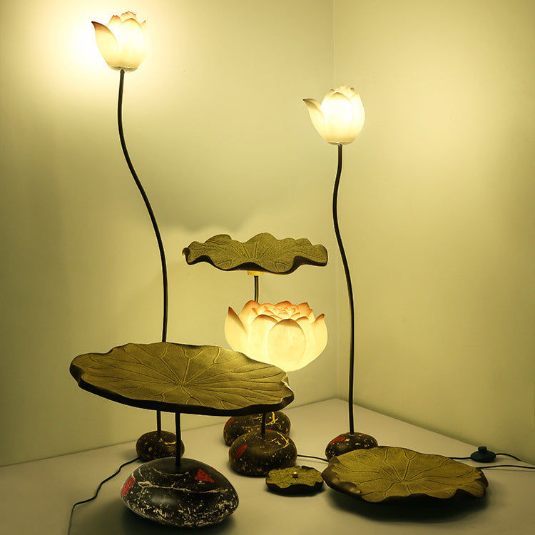 Modern Art Deco Lotus Flower Round Iron Resin 1-Light Standing Floor Lamp For Bedroom