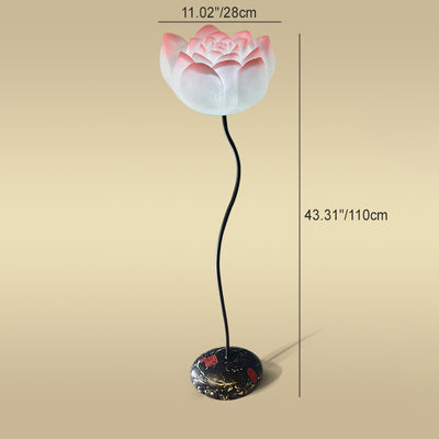 Modern Art Deco Lotus Flower Round Iron Resin 1-Light Standing Floor Lamp For Bedroom