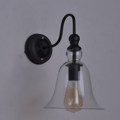 Contemporary Industrial Bell Shaped Cone Iron Glass 1-Light Wall Sconce Lamp For Bedroom