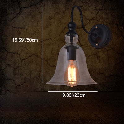 Contemporary Industrial Bell Shaped Cone Iron Glass 1-Light Wall Sconce Lamp For Bedroom