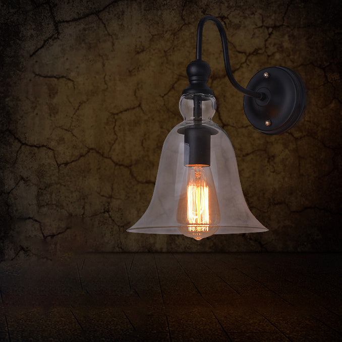 Contemporary Industrial Bell Shaped Cone Iron Glass 1-Light Wall Sconce Lamp For Bedroom