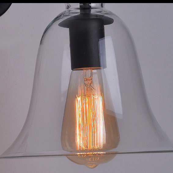 Contemporary Industrial Bell Shaped Cone Iron Glass 1-Light Wall Sconce Lamp For Bedroom