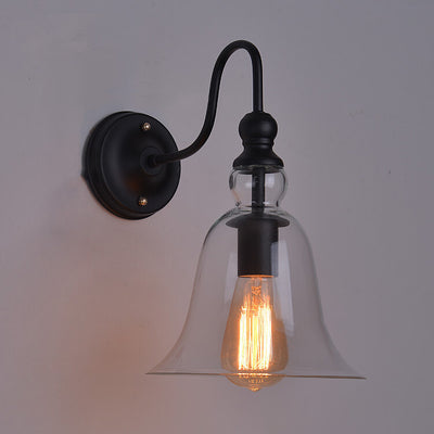 Contemporary Industrial Bell Shaped Cone Iron Glass 1-Light Wall Sconce Lamp For Bedroom