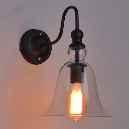 Contemporary Industrial Bell Shaped Cone Iron Glass 1-Light Wall Sconce Lamp For Bedroom