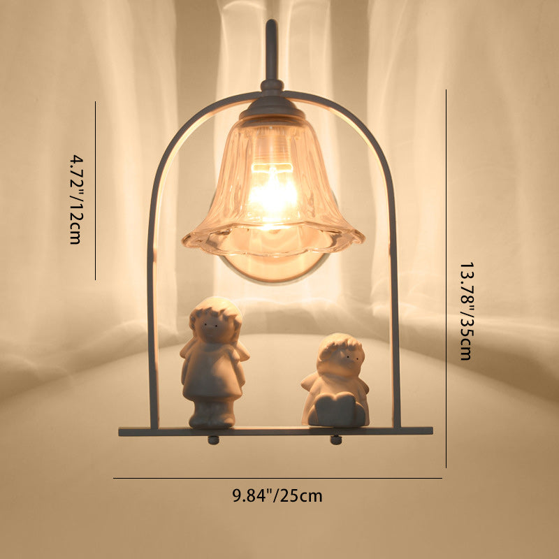 Contemporary Creative Angel Round Cylindrical Petal Shaped Iron Glass Ceramic Resin 1-Light Wall Sconce Lamp For Bedroom