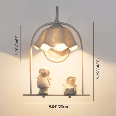 Contemporary Creative Angel Round Cylindrical Petal Shaped Iron Glass Ceramic Resin 1-Light Wall Sconce Lamp For Bedroom