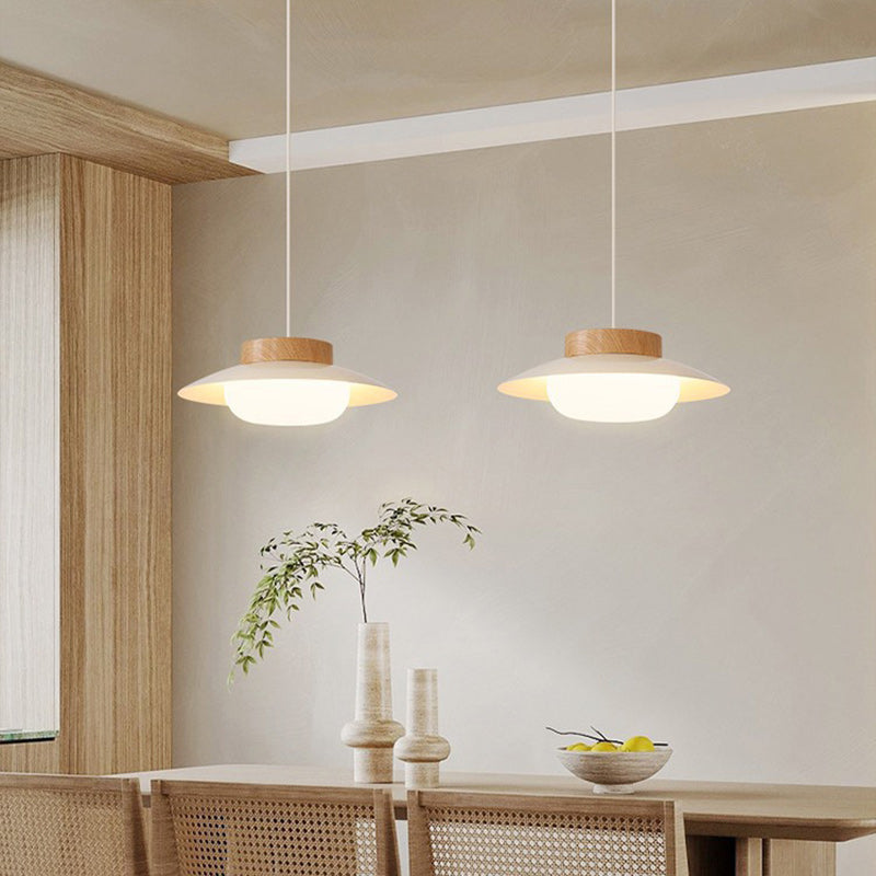 Contemporary Scandinavian Cream Round Metal Acrylic LED Pendant Light For Dining Room