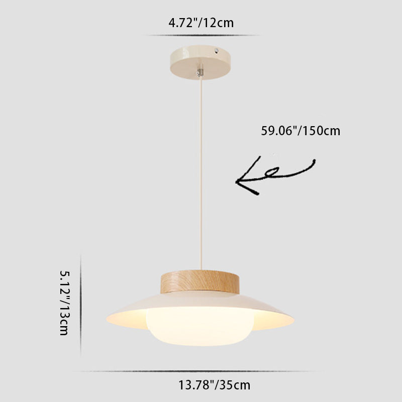 Contemporary Scandinavian Cream Round Metal Acrylic LED Pendant Light For Dining Room