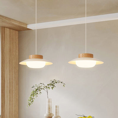 Contemporary Scandinavian Cream Round Metal Acrylic LED Pendant Light For Dining Room