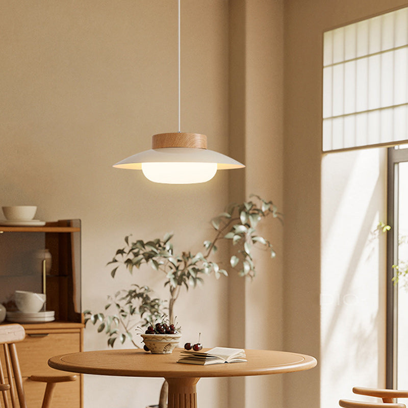 Contemporary Scandinavian Cream Round Metal Acrylic LED Pendant Light For Dining Room