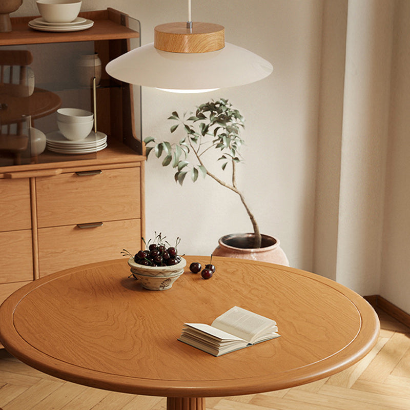 Contemporary Scandinavian Cream Round Metal Acrylic LED Pendant Light For Dining Room