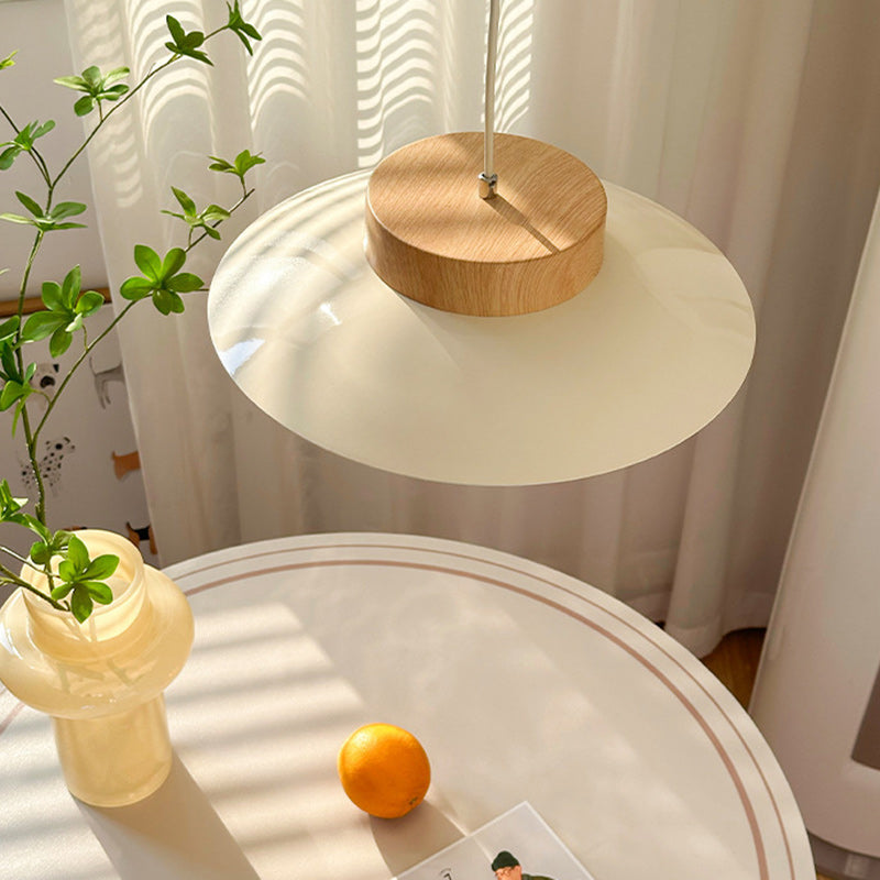 Contemporary Scandinavian Cream Round Metal Acrylic LED Pendant Light For Dining Room