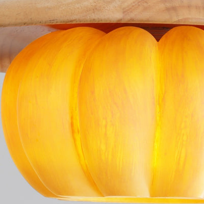 Contemporary Creative Pumpkin Round Wood Resin 1-Light Pendant Light For Bedroom