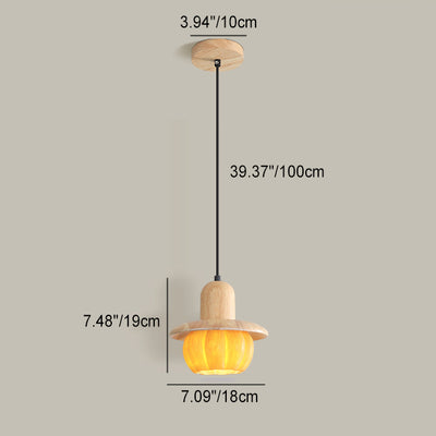 Contemporary Creative Pumpkin Round Wood Resin 1-Light Pendant Light For Bedroom