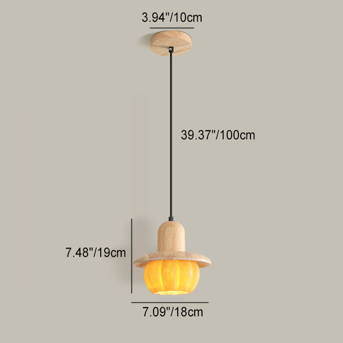 Contemporary Creative Pumpkin Round Wood Resin 1-Light Pendant Light For Bedroom