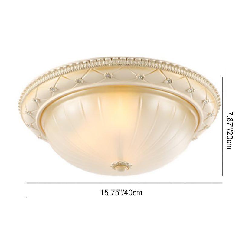 Traditional French Round Dome Resin Glass 2/3 Light Flush Mount Ceiling Light For Bedroom