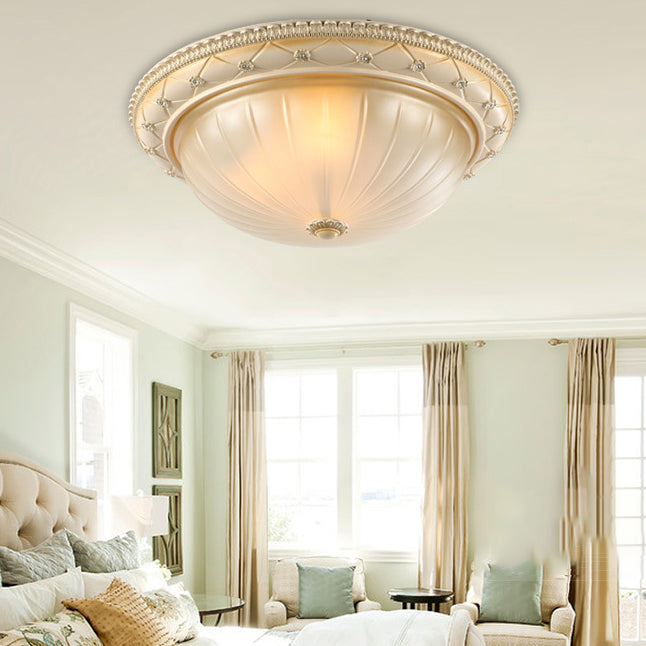 Traditional French Round Dome Resin Glass 2/3 Light Flush Mount Ceiling Light For Bedroom