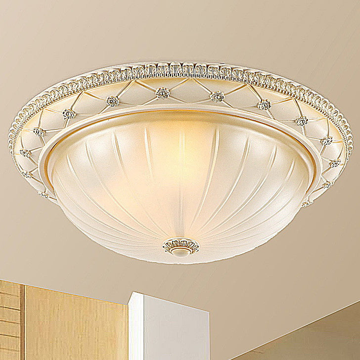 Traditional French Round Dome Resin Glass 2/3 Light Flush Mount Ceiling Light For Bedroom