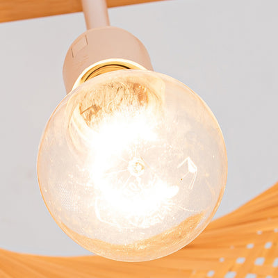 Traditional Japanese Round Cylinder Rattan Bamboo 1-Light Pendant Light For Bedroom