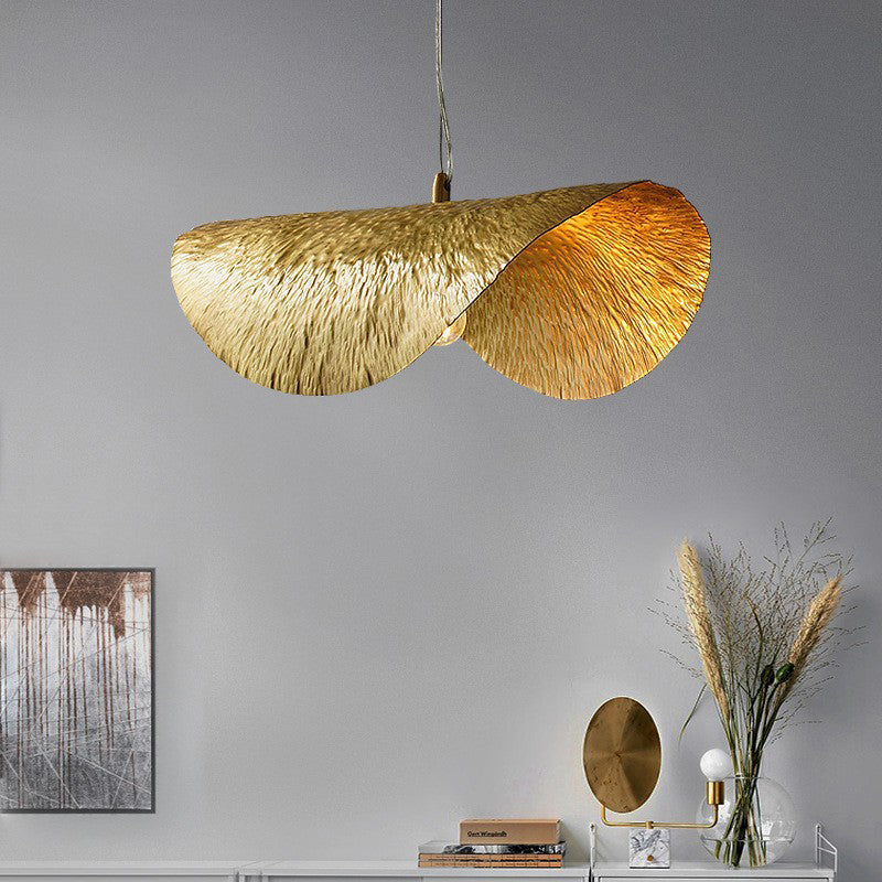 Contemporary Creative Straw Hat Shaped Curved Brass 1-Light Pendant Light For Living Room