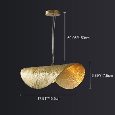 Contemporary Creative Straw Hat Shaped Curved Brass 1-Light Pendant Light For Living Room