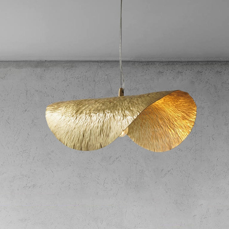 Contemporary Creative Straw Hat Shaped Curved Brass 1-Light Pendant Light For Living Room