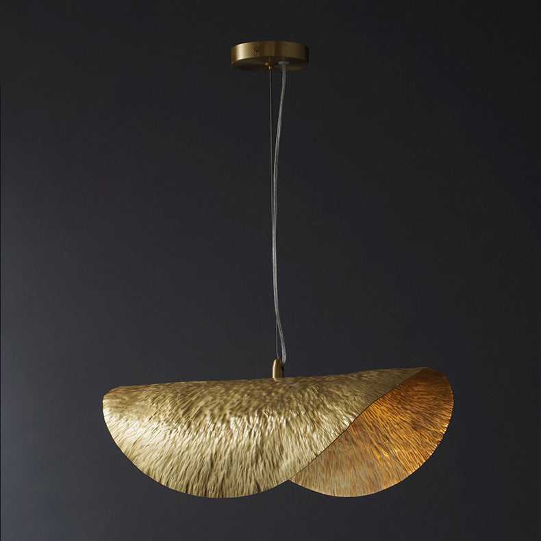 Contemporary Creative Straw Hat Shaped Curved Brass 1-Light Pendant Light For Living Room