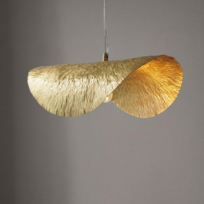 Contemporary Creative Straw Hat Shaped Curved Brass 1-Light Pendant Light For Living Room