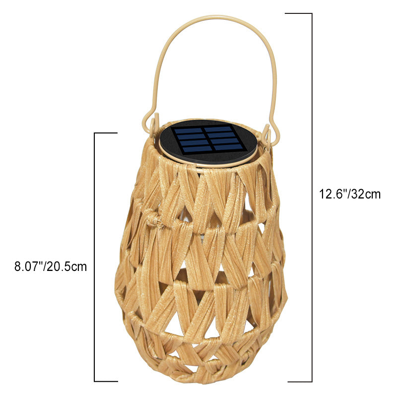 Contemporary Creative Solar Waterproof Rattan Lantern Cylindrical ABS Hardware LED Outdoor Light For Garden