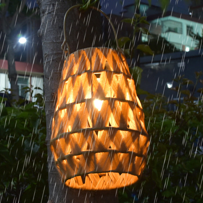 Contemporary Creative Solar Waterproof Rattan Lantern Cylindrical ABS Hardware LED Outdoor Light For Garden