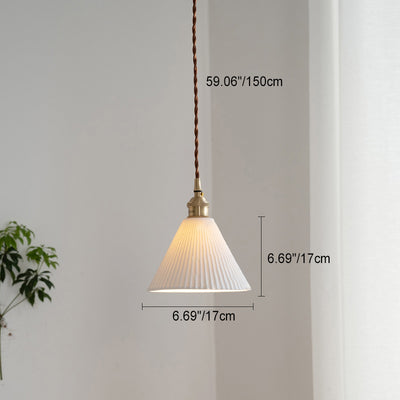 Contemporary Scandinavian Round Cylinder Cone Copper Ceramic 1-Light Pendant Light For Dining Room