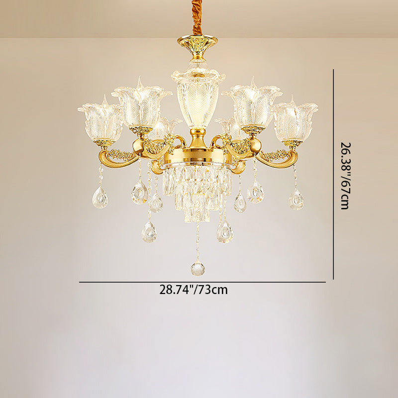 Traditional French Twig Shape Round Zinc Alloy Crystal Glass 6/8/10/12/15 Light Chandelier For Living Room