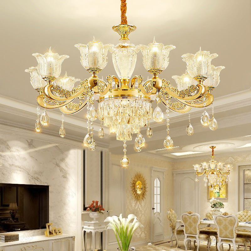 Traditional French Twig Shape Round Zinc Alloy Crystal Glass 6/8/10/12/15 Light Chandelier For Living Room