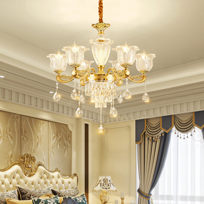 Traditional French Twig Shape Round Zinc Alloy Crystal Glass 6/8/10/12/15 Light Chandelier For Living Room