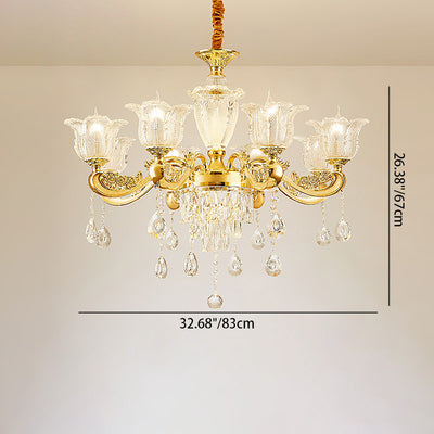 Traditional French Twig Shape Round Zinc Alloy Crystal Glass 6/8/10/12/15 Light Chandelier For Living Room