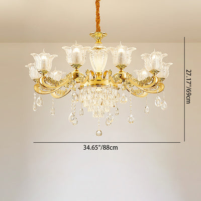 Traditional French Twig Shape Round Zinc Alloy Crystal Glass 6/8/10/12/15 Light Chandelier For Living Room