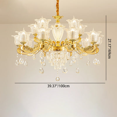 Traditional French Twig Shape Round Zinc Alloy Crystal Glass 6/8/10/12/15 Light Chandelier For Living Room