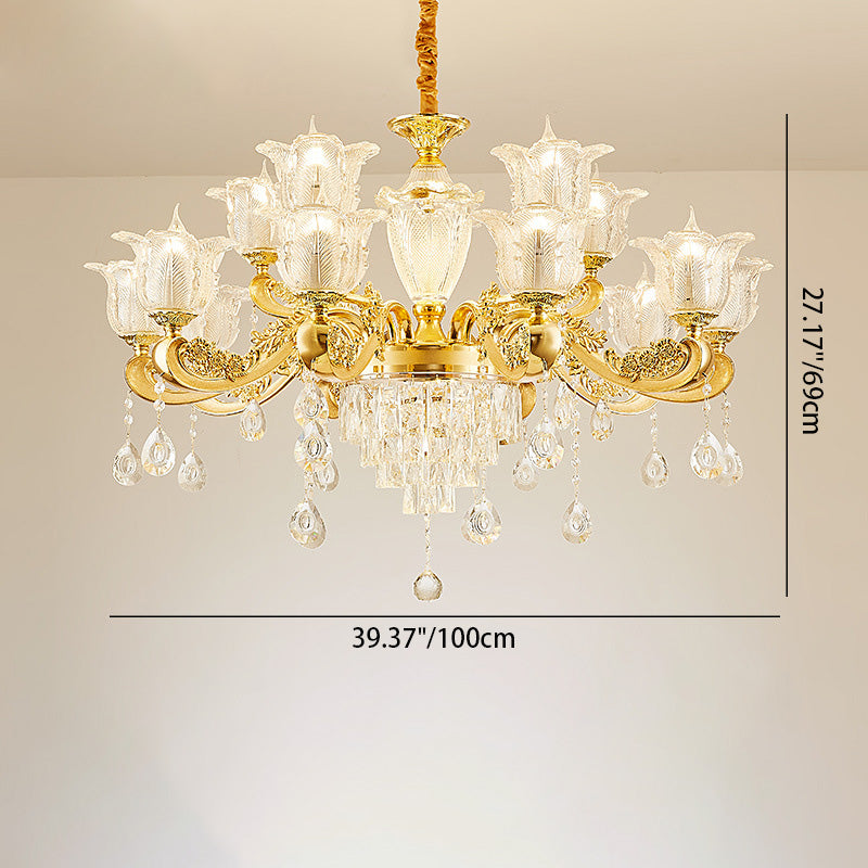 Traditional French Twig Shape Round Zinc Alloy Crystal Glass 6/8/10/12/15 Light Chandelier For Living Room