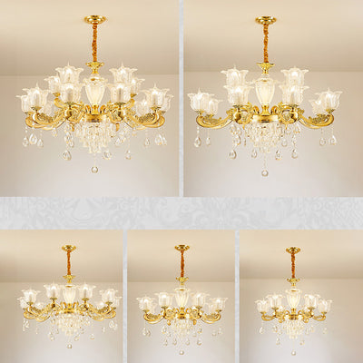 Traditional French Twig Shape Round Zinc Alloy Crystal Glass 6/8/10/12/15 Light Chandelier For Living Room