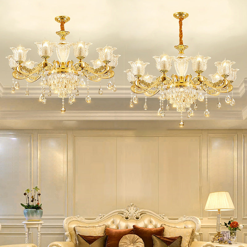 Traditional French Twig Shape Round Zinc Alloy Crystal Glass 6/8/10/12/15 Light Chandelier For Living Room