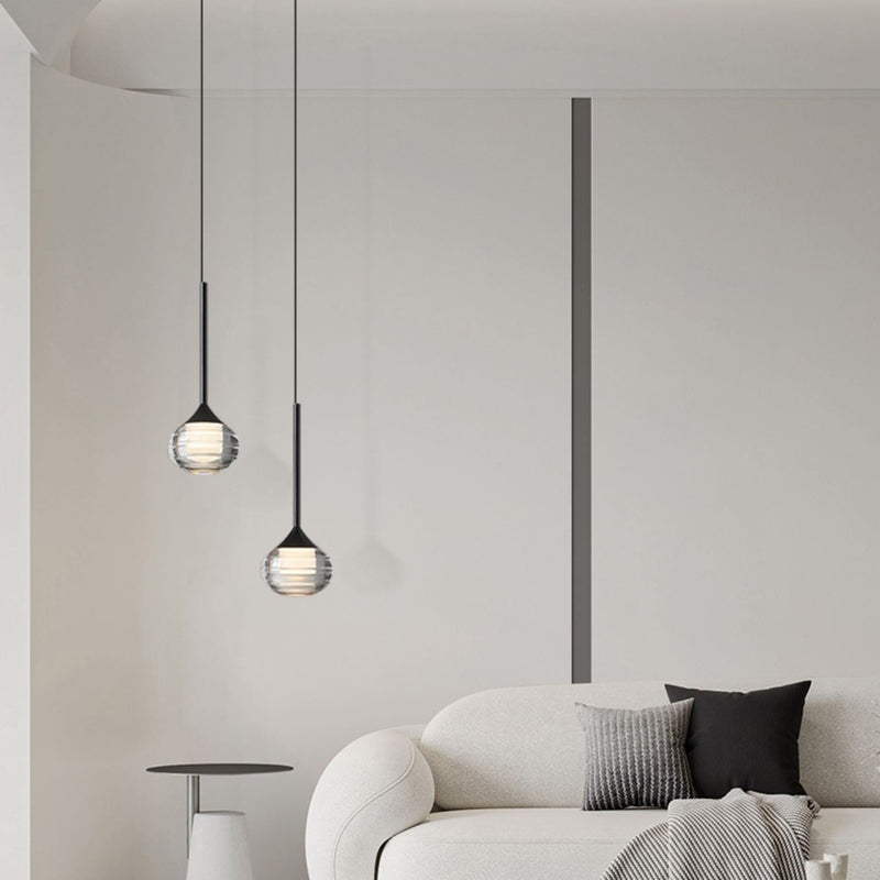 Contemporary Scandinavian Round Orb Copper Glass LED Pendant Light For Bedroom