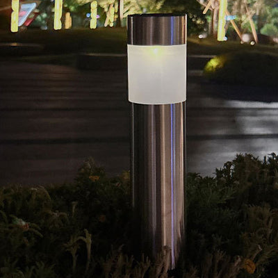 Modern Minimalist Solar Round Cylindrical ABS Stainless Steel LED Outdoor Light For Garden