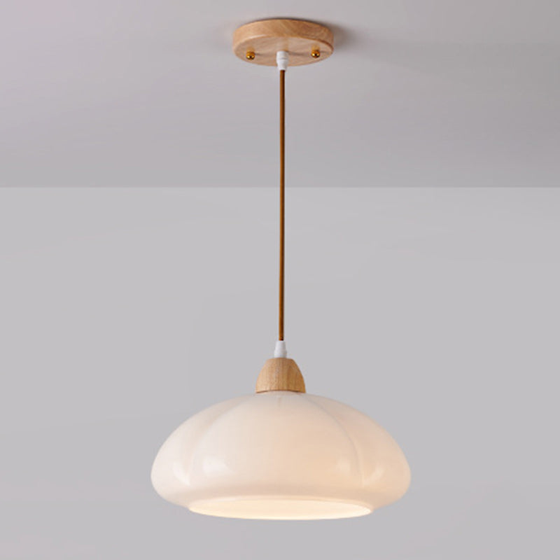 Contemporary Scandinavian Persimmon Round Cone Oak Glass 1-Light Pendant Light For Bedroom