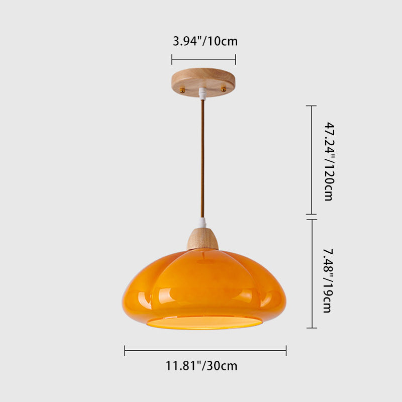 Contemporary Scandinavian Persimmon Round Cone Oak Glass 1-Light Pendant Light For Bedroom