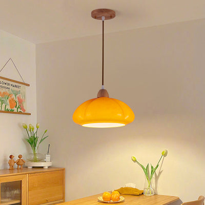 Contemporary Scandinavian Persimmon Round Cone Oak Glass 1-Light Pendant Light For Bedroom