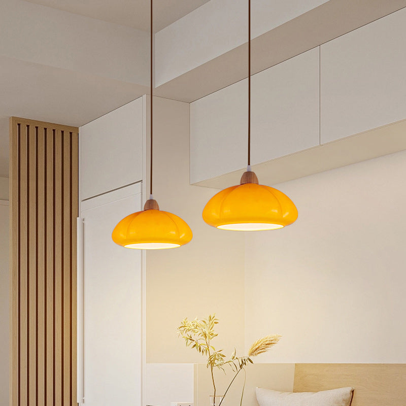 Contemporary Scandinavian Persimmon Round Cone Oak Glass 1-Light Pendant Light For Bedroom