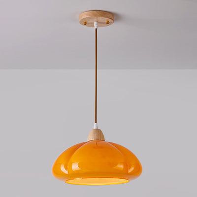 Contemporary Scandinavian Persimmon Round Cone Oak Glass 1-Light Pendant Light For Bedroom