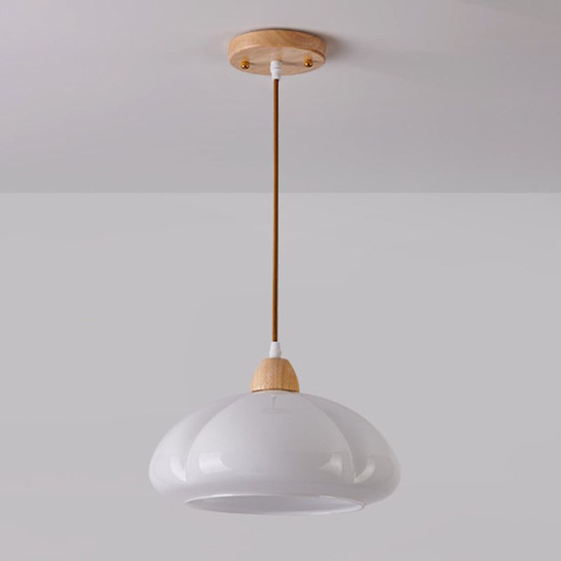 Contemporary Scandinavian Persimmon Round Cone Oak Glass 1-Light Pendant Light For Bedroom