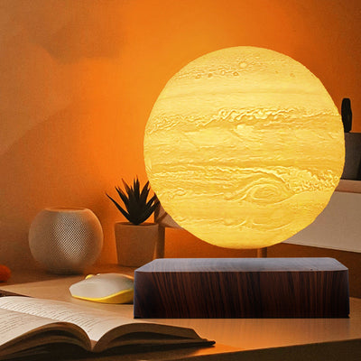 Zeitgenössische kreative Levitation 3D PEGT Mond Runde Orb ABS Holz LED Tischlampe für Schlafzimmer 