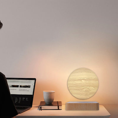 Zeitgenössische kreative Levitation 3D PEGT Mond Runde Orb ABS Holz LED Tischlampe für Schlafzimmer 